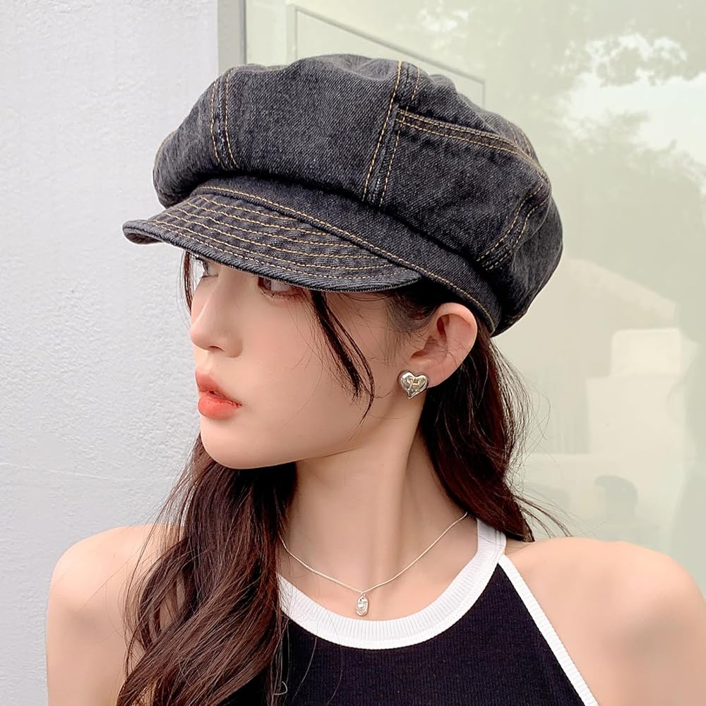 BSYLOO Beret Hat for Women,Denim Baker Hat Newsboy Cabbie Cap